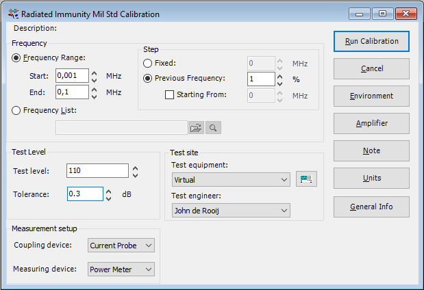 TSF Configuration of the MIL-STD RS101 Calibration