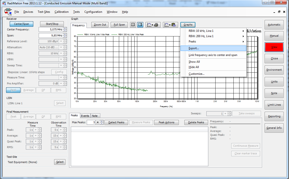 Select the 'Export...' option from the 'Graphs' menu