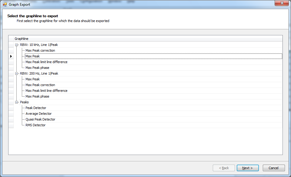 Select the graphline of which the data should be exported