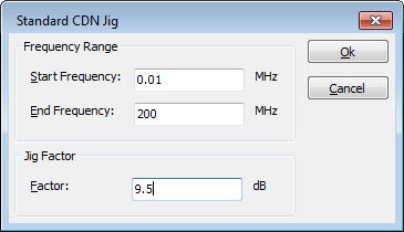 Calibration jig factor of 9.5 dB for a 150 Ohm system