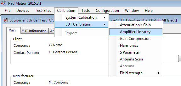 Selection of the 'Amplifier Linearity' menu