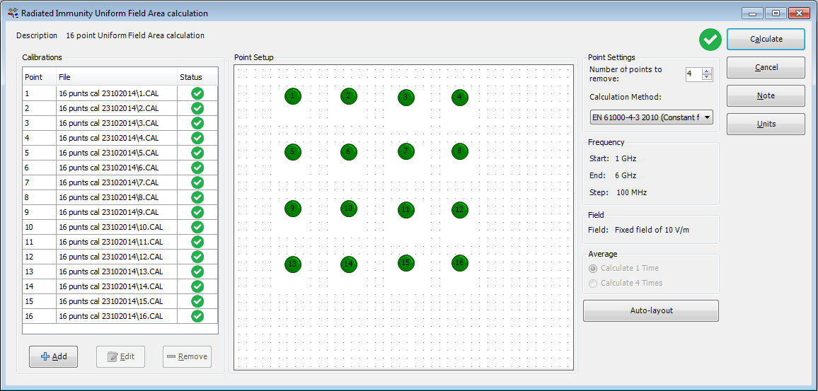 Configuration of the 16 point UFA Calculation