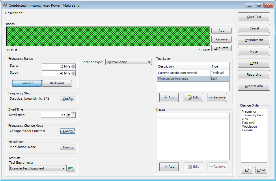 Conducted Immunity Multiband TSF including minimum performance