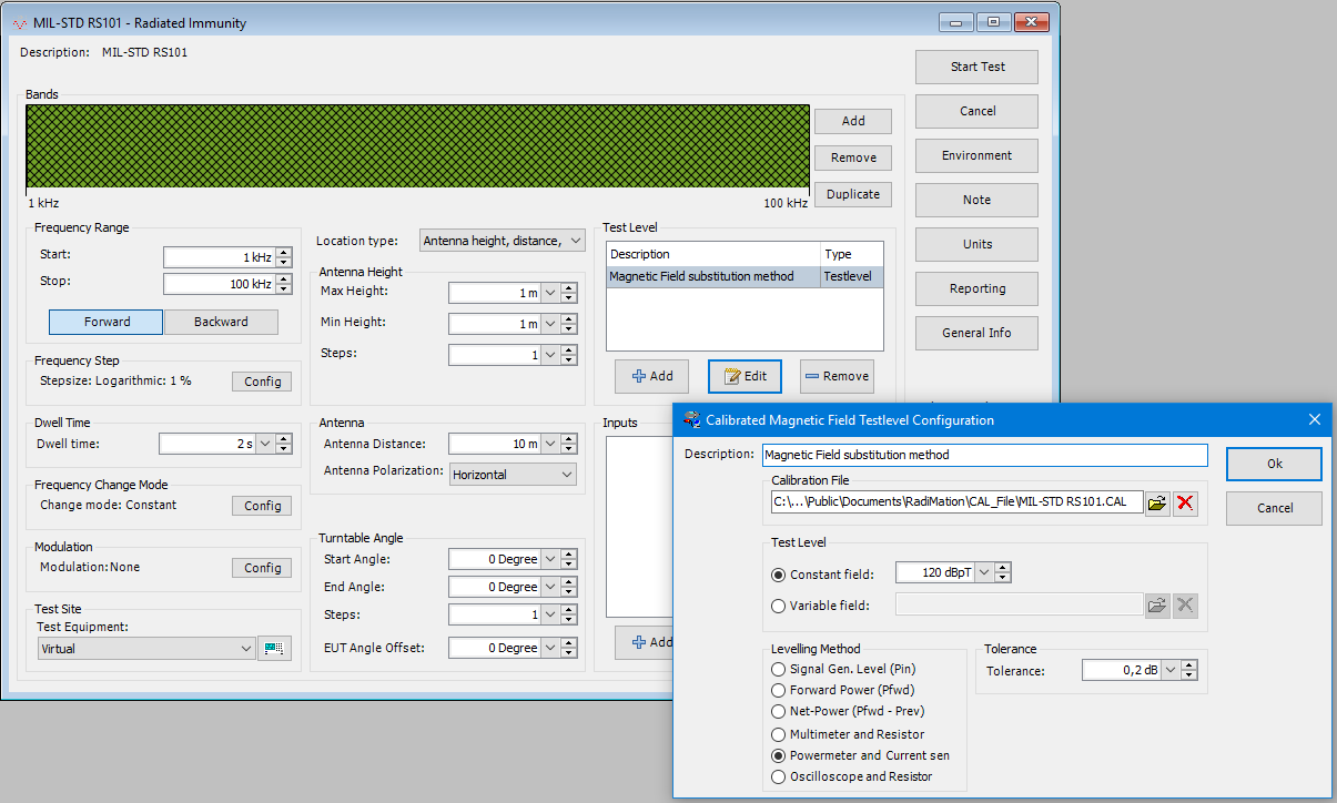 Example of the MIL-STD RS101 Test configuration TSF