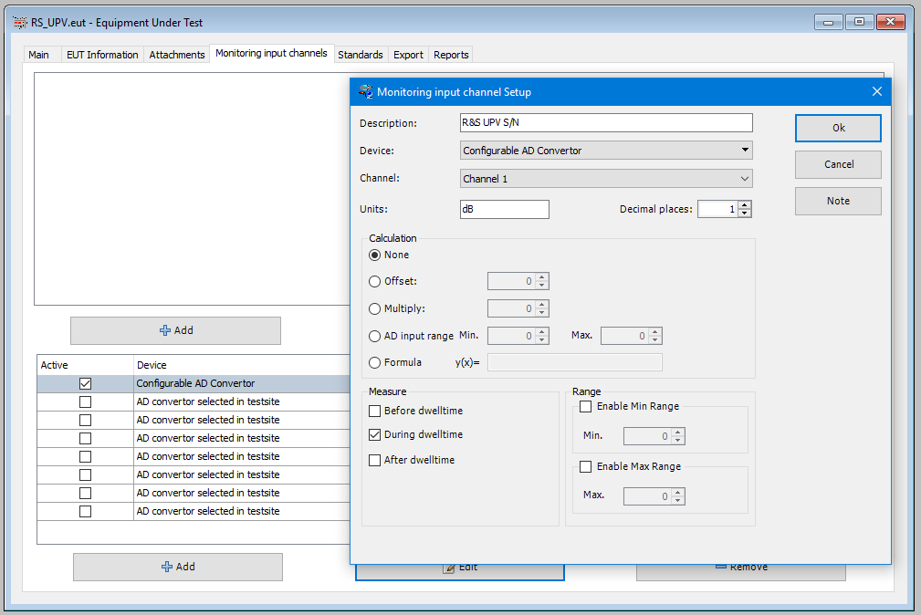 UPV Monitoring input channel Setup