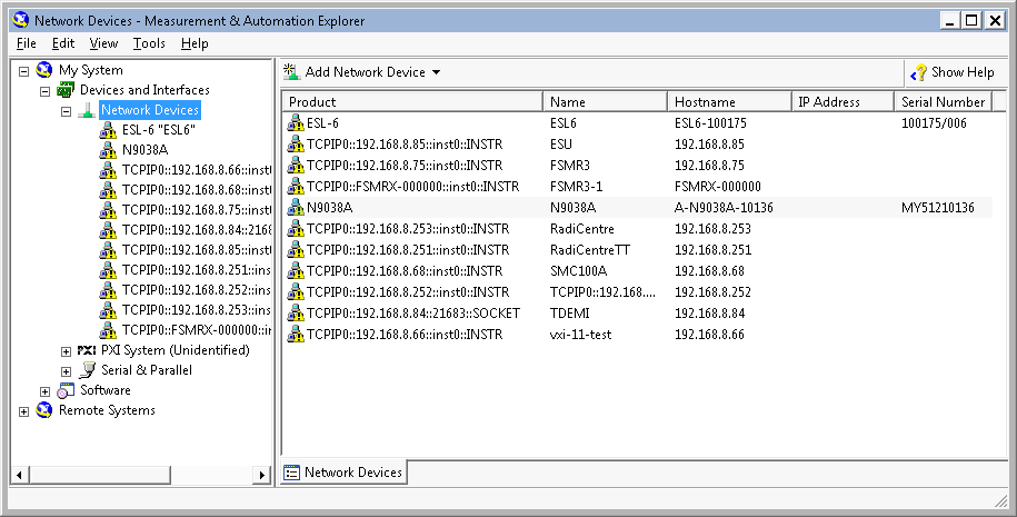 Screenshot of National Instruments Measurement & Automation Explorer