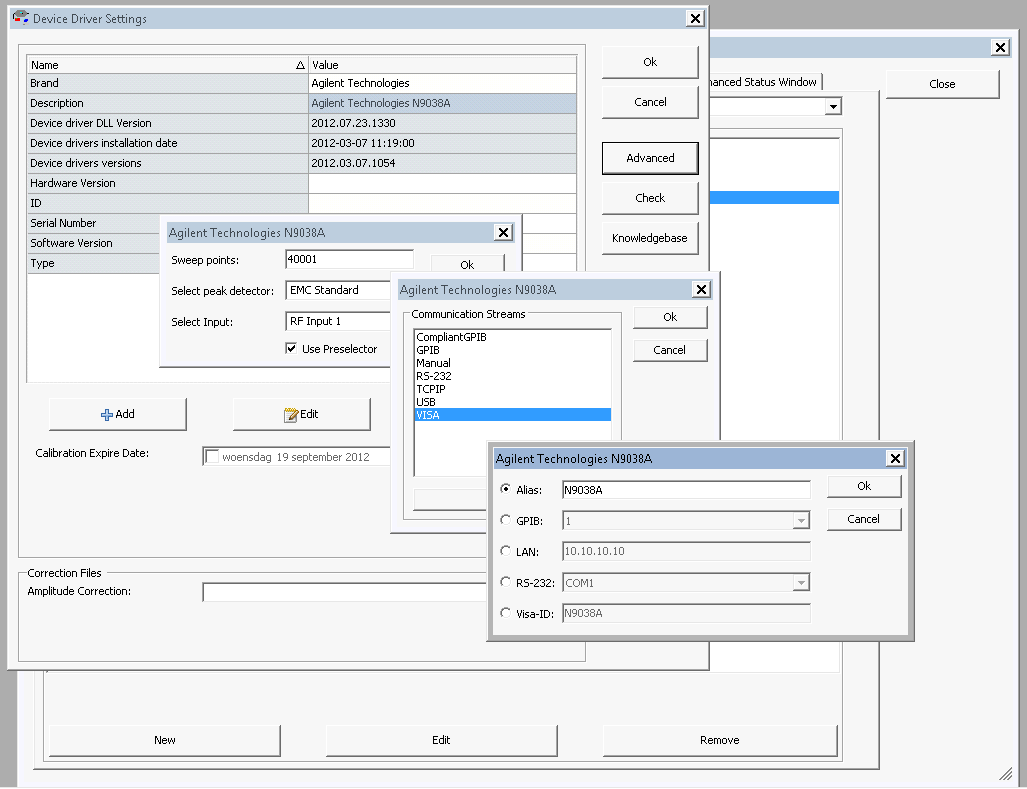 Screenshot of the VISA configuration dialog in RadiMation