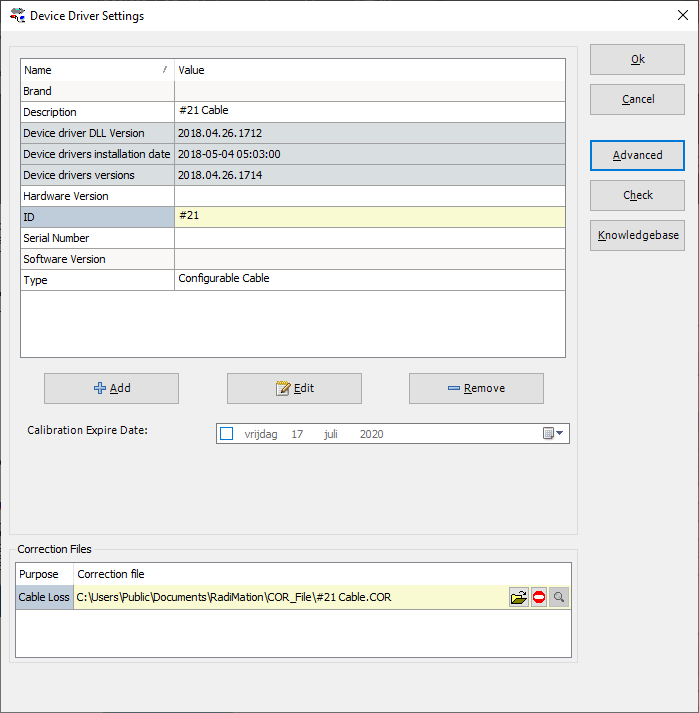 A device driver configuration of a cable