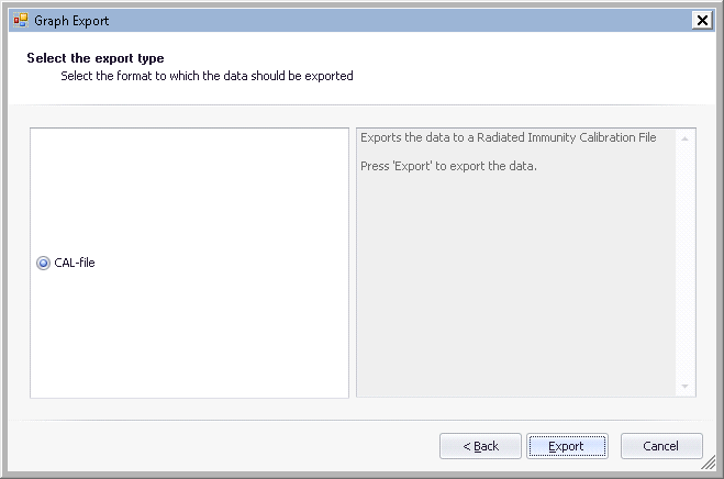 The graphline exort window that allows the selection of the export type