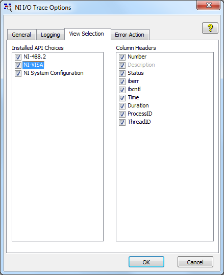 NI-SPY Options dialog, activating the NI-VISA API